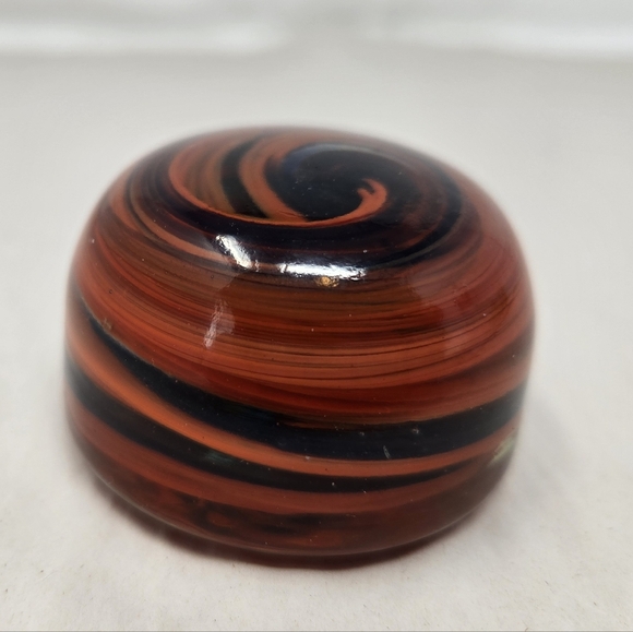Paperweight Orange & Black Swirls Art Blown Glass Small Marble Like Look - Picture 3 of 7